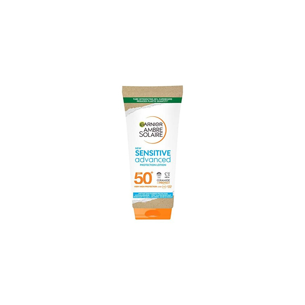 Garnier Ambre Solaire Spf 50+ Sensitive Advanced Sun Cream, For Sensitive Skin, Water Resistant & Non-Greasy Sunscreen, Spf 50 Uva & Uvb Protection, Approved