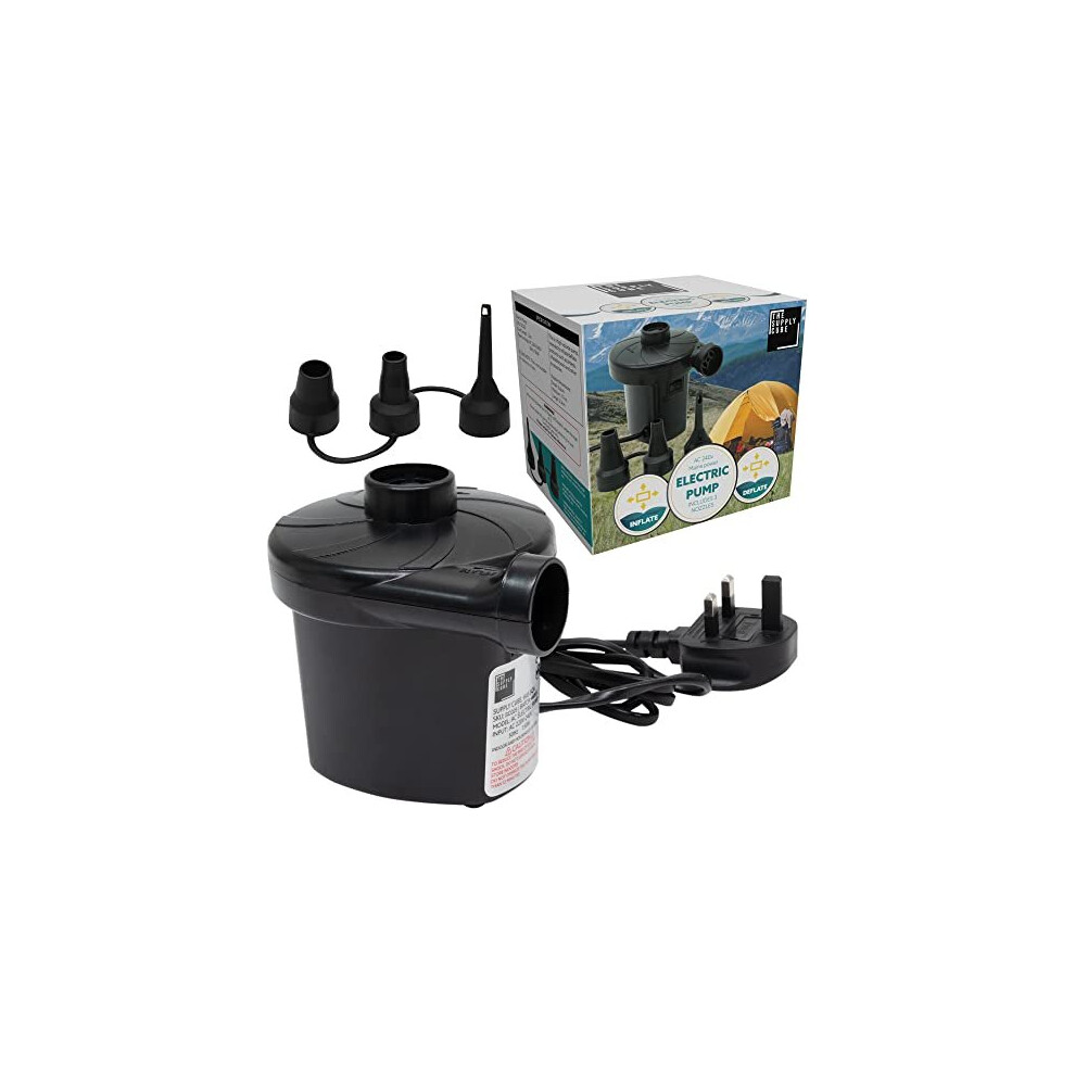 Supply Cube AC Electric Air pump with 3 Nozzles | AC 150w Air Pump | Portable Electric Pump | Quick-Fill Deflate & Inflate Pump for Paddling Pool,