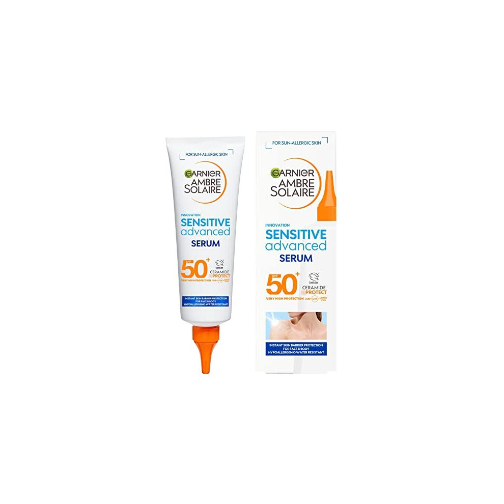 Garnier Ambre Solaire Spf 50+ Sensitive Advanced Face & Body Serum, Sunscreen Factor 50, Protect Against Uva & Uvb, For Sensitive Skin, Water Resistant,