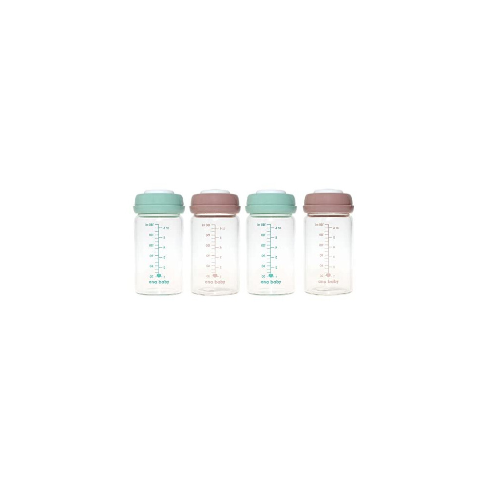 Glass Breastmilk Storage Bottles, Pack of Four, 180ml, Dishwasher, Freezer, and Microwave Safe