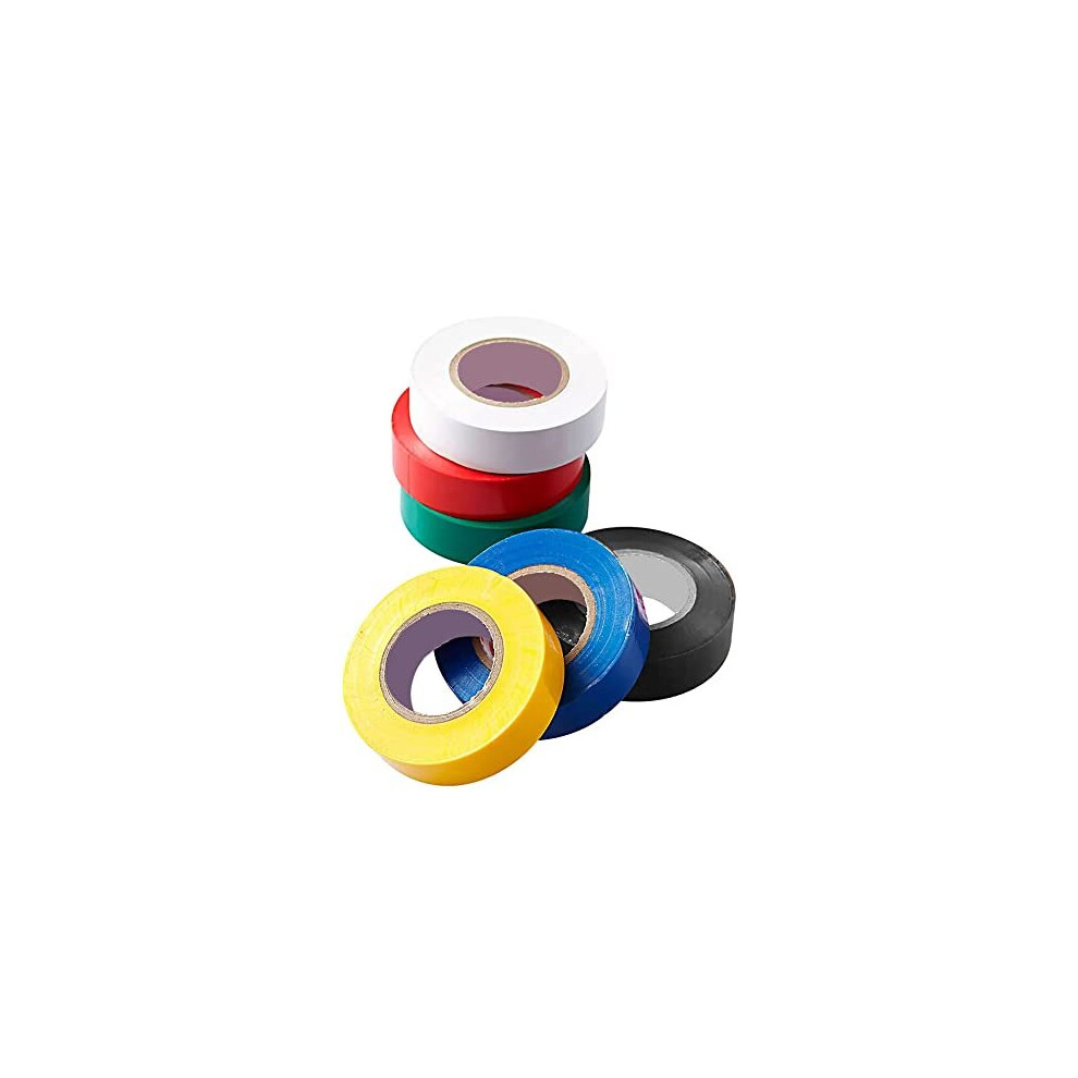 6 Rolls of PVC Electrical Tape. 6 Colours - Black, White, Red, Green, Yellow, and Red for Colour Coding Wires Safely. Each Roll Approx 2.7m (270cm) -