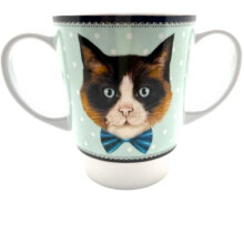 Cat Two Handled Melamine Mug | Lightweight 126g and 400ml/ 14oz Capacity | Drinking aid Ideal for Dementia, Alzheimer's, Arthritis, Weak Grip, Limited