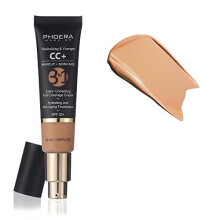 Phoera Anti-Aging Color Correcting Full-Coverage Foundation SPF 25+ with Vitamins – 140 Buff Beige; Conceals dark circles, redness & acne scars
