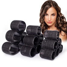 33 Pcs Jumbo Hair Rollers Set - 18 Heatless Self Grip Velcro Curlers, 15 Duckbill Clips, (6x 66mm,6x 50mm,6x 44mm) Black Hair Curlers for Long Hair,No