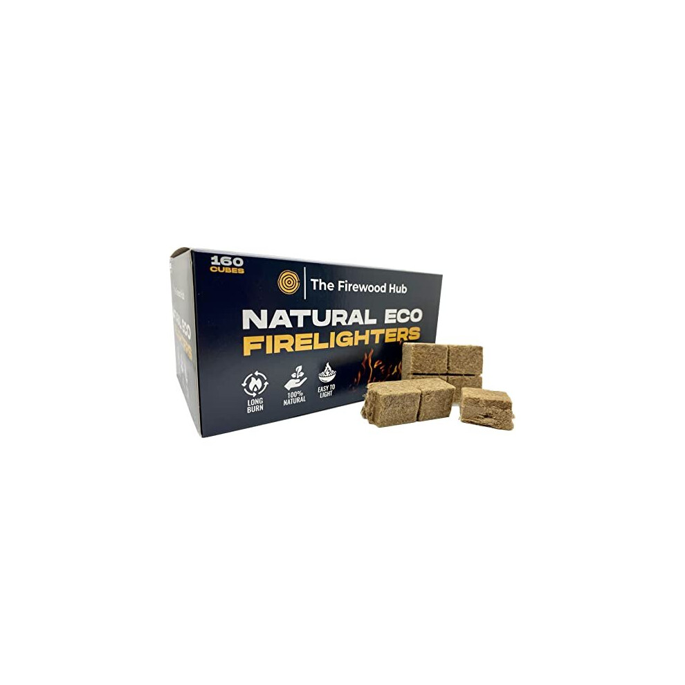 160 Eco-Friendly Natural Wood Firelighters - Sustainable Wood Fiber Fire-starters Perfect for Wood Burners, Fire Pits, Pizza Ovens, Charcoal and