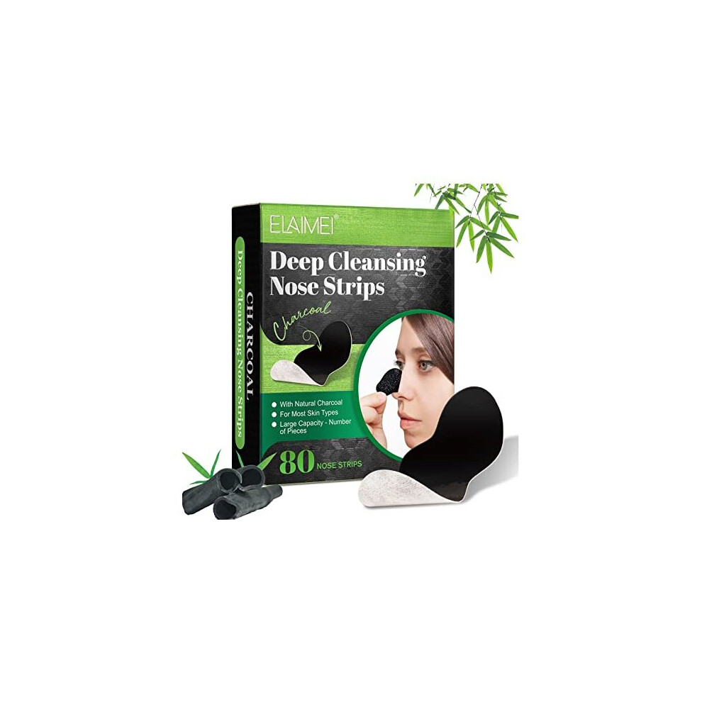 Dabiusy 80 Pcs Blackhead Remover Strips - Bamboo Charcoal Deep Cleansing Pore Strips For Blackheads, Nose Blackhead Remover Strips, Blackhead Removal Nose