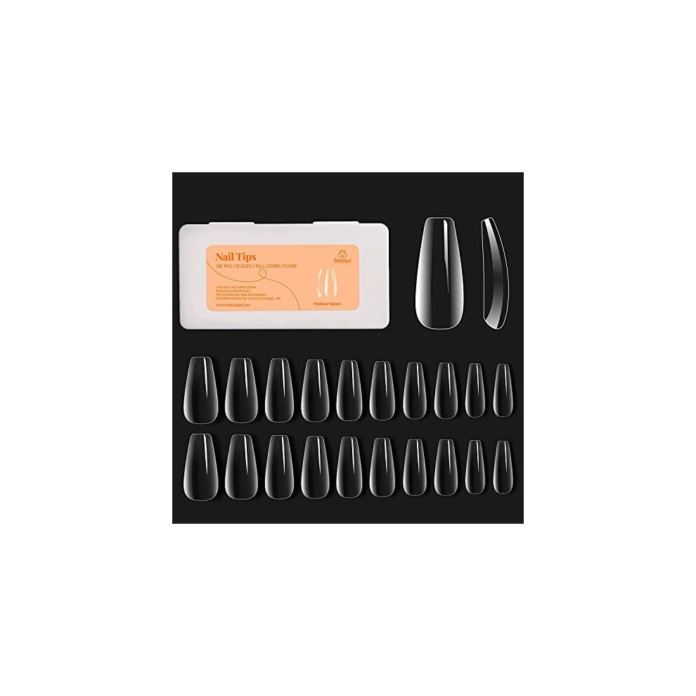 Beetles Gel Polish Beetles Medium Coffin False Nails Tips 500Pcs Fake Gel Tips Acrylic Press On Nails Clear Artificial False Nails Need Nail Glues For Acrylic Nail/Dip