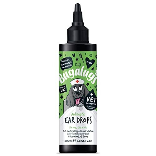 Dog Ear Drops treatment for yeast infection, itching and odours - first aid antiseptic ear drops for dogs is an antibacterial dog ear