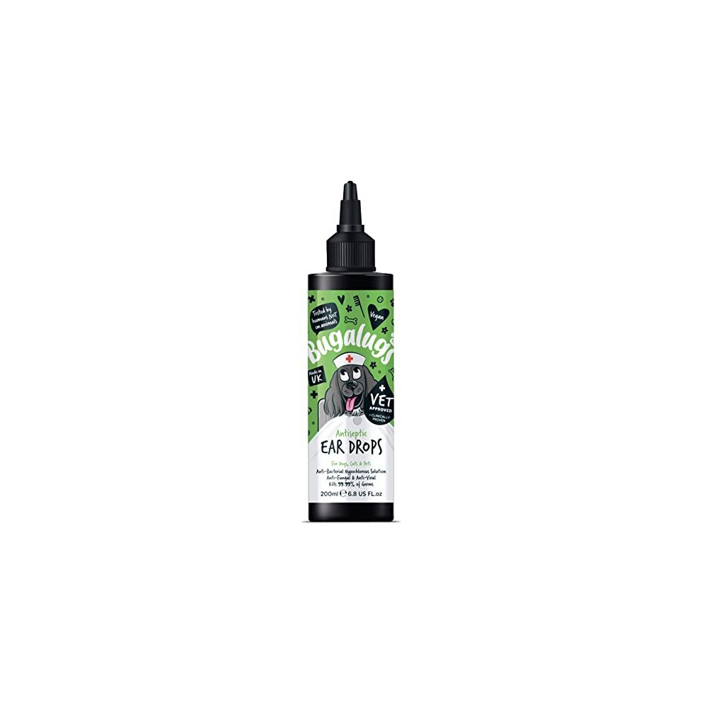 Bugalugs Dog Ear Drops Treatment For Yeast Infection, Itching And Odours - First Aid Antiseptic Ear Drops For Dogs Is An Antibacterial Dog Ear