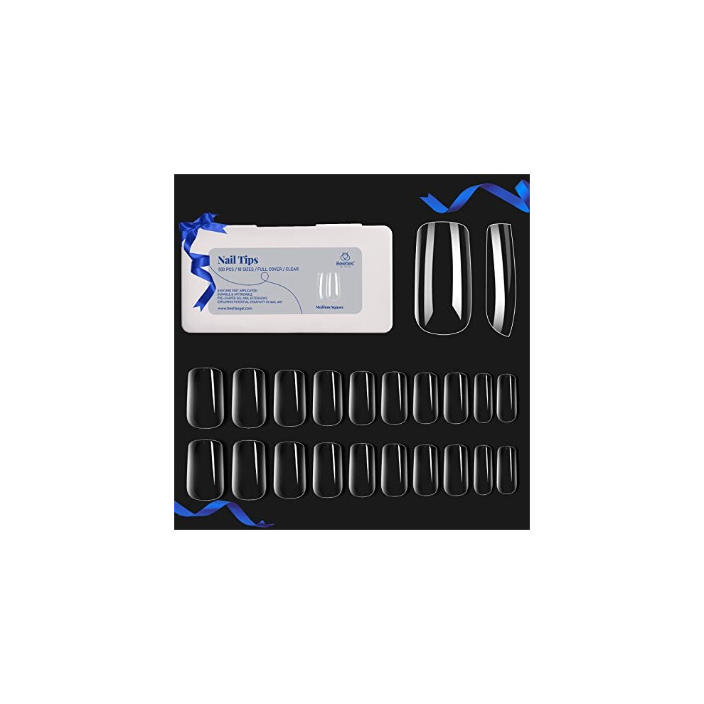 Beetles Gel Polish Beetles Medium Square False Nails Tips 500Pcs Fake Gel Tips Acrylic Press On Nails Clear Artificial False Nails Need Nail Glues For Acrylic Nail/Dip