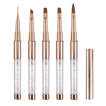 5PCS Nail Art Brushes Set for Gel Nail with Lid and Diamand Handle, LEA-SHALL Liner/Acrylic/Flat/Round/Oblique UV Builder Nail Painting Pen Kit Fine