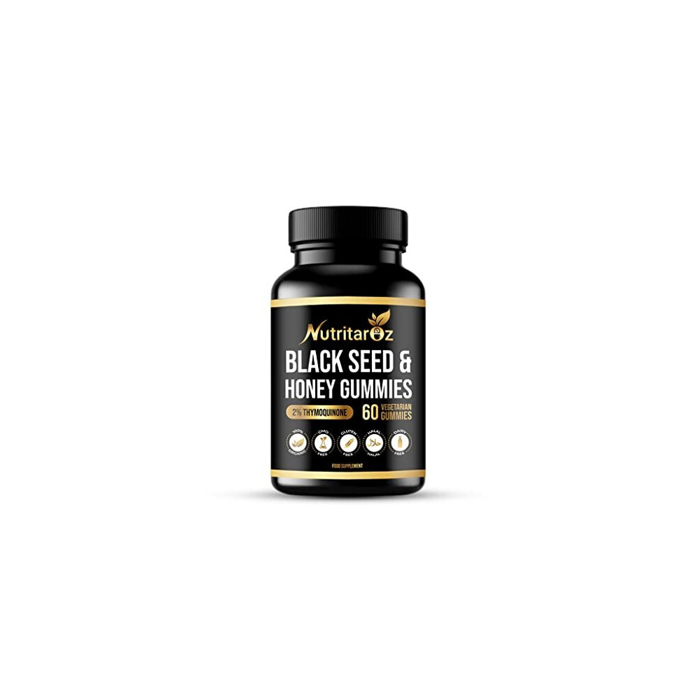 Black Seed Oil & Honey Gummies – 2% Thymoquinone - Nigella Sativa to Support Immune System - Powerful Antioxidants for Hair, Skin, Joints & Wellness