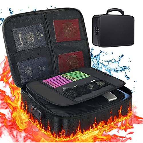 File Storage Box Fireproof Document Bag Organizer with Safe Code Lock Large Capacity Multi-Layer File Storage, Money, Documents, Jewelry, Zipper