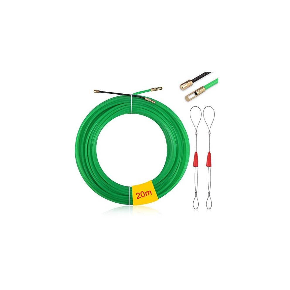 20M Fish Tape Wire Puller Through Wall, Cable Running Puller Rods, Electrical Wire Threader Puller With 2 Metal Lock Wires For Communication Cable, 5014542642555