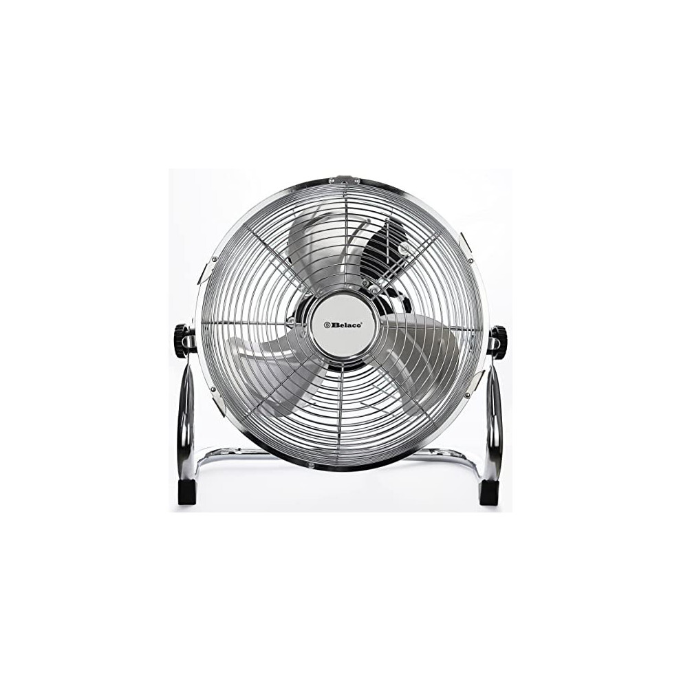 Belaco Metal Floor Fan 9" High Velocity Chrome Gym Free Stand Fan Cooling Fan Industrial Fan 3 Speed Desk Fan Table Fan Sturdy Housing High Airflow Powerful