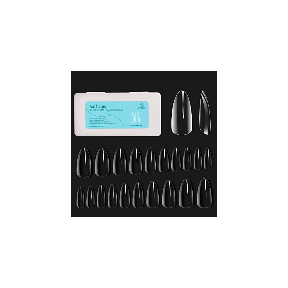 Beetles Gel Polish Beetles Gel Nail Tips Kit 500Pcs Clear Full Cover Medium Almond Pre-Shaped False Nails For Gel Polish, Soak Off Easy Nail Extensions Acrylic Nails