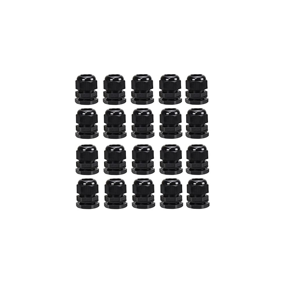 20 Pack M20 20Mm Ip68 Waterproof Nylon Cable Glands, Suitable For 6Mm - 12Mm Cables (Black) 5056479011196