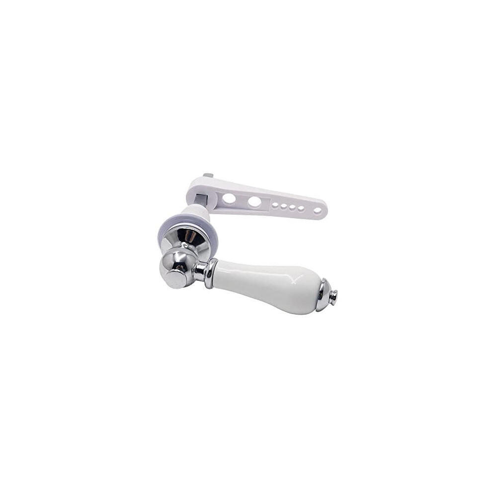 Ceramic Toilet Cistern Lever Flusher | Traditional Victorian Style | Real Ceramic White Loo Cistern Lever Flush Handle | Wc Lavatory Flush | Chrome 5014542642401