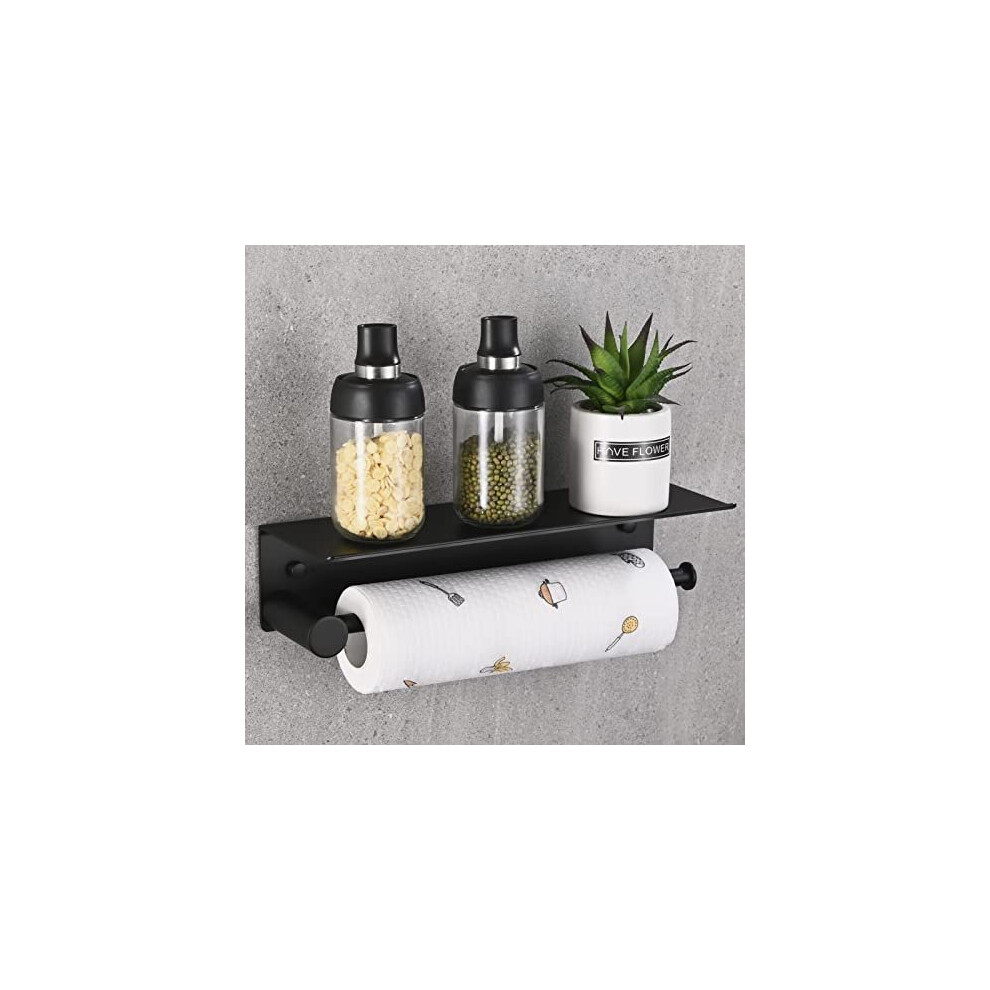 Kitchen Roll Holder Wall Mounted, Kitchen Paper Towel Rack Self Adhesive No Drilling, Aluminum Kitchen Roll Holders with Spacious Storage Shelf for