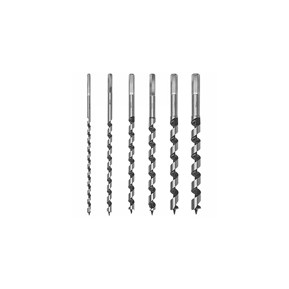 6 Pcs Long Wood Drill Bits Set, Straight Auger Shank, High Cutting Speeds, Hexagonal Auger Bit 6mm/8mm/10mm/12mm/14mm/16mm *230mm for Wood, Block-image-OPC-PBR9VG5-NEW