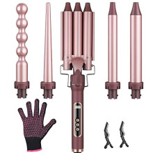 Hair Curler - GEEDIAR Curling Wand with 3 Barrel Hair Waver, 5 in 1 Ceramic Curling Iron Set Curling Tongs Interchangeable Waver Curling Wand for Long