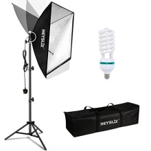 Softbox Photography Lighting Kit 50x70cm, Studio Light with 150W 5500K Daylight Bulb & E27 Socket, Softbox Lighting Kit for Fashion Portrait, Product