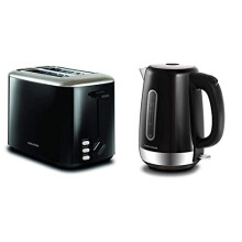 Equip Black 2 Slice Toaster - Defrost And Reheat Settings - 2 Slot - Stainless Steel - 222064 & Equip Black Jug Kettle - 1.7L - Rapid Boil - Limescale