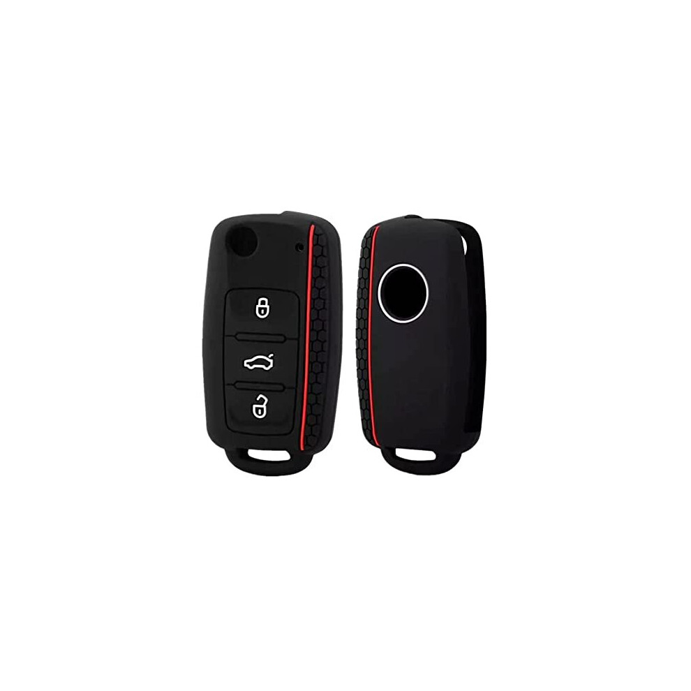 Happyit Silicone Car Key Cover Cases For Volkswagen Vw Polo Bora Beetle Tiguan Passat Golf Jetta Eos Skoda 3 Buttons Fob Shell Black 5014542647239