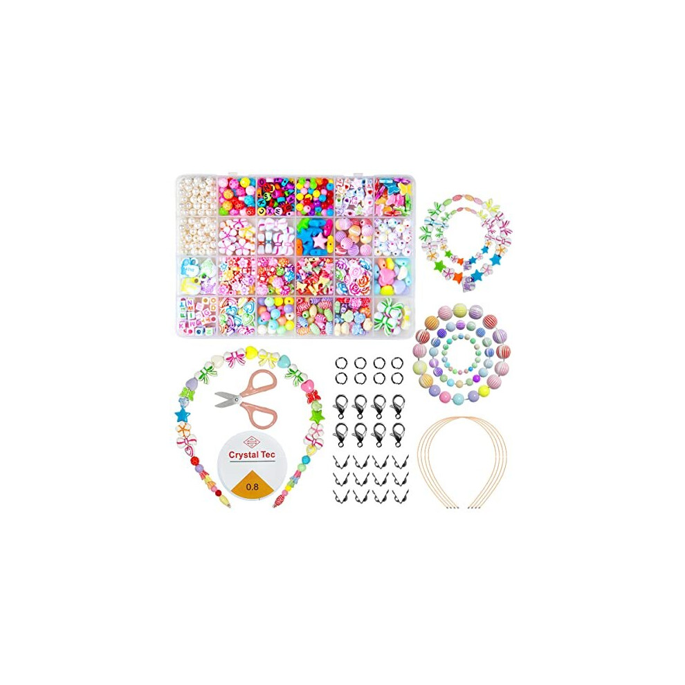 Children DIY Beads Jewellery Making Kit, Girls Bracelet Making Kits for 4-9 Year Old, 24 Different Types Friendship Bracelets Art Craft Kit for Girls