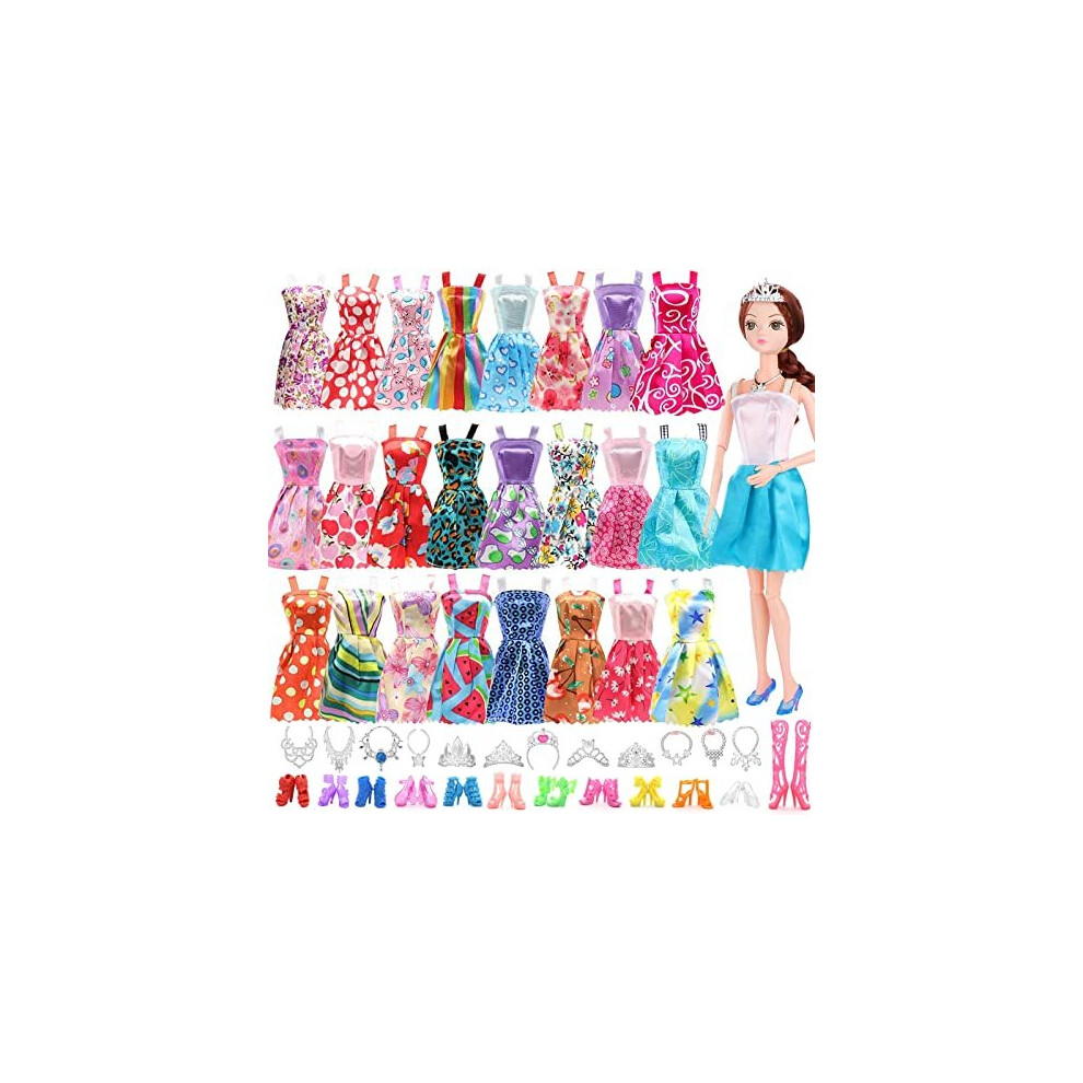 32 Pcs Doll Clothes Outfit for Barbie Doll, 11.5 Inch Doll Accessories Collection with 16 Dresses+6 Jewelry Accessories+10 Shoes(Random Style), for