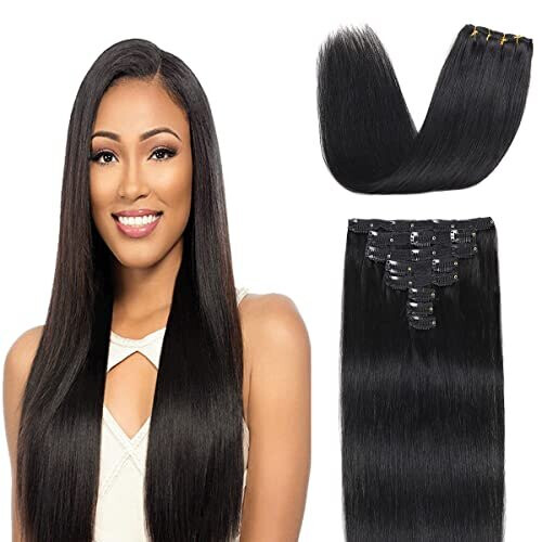 Clip in Hair Extensions Real Human Hair 8 Pieces Straight Real