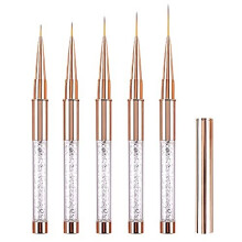 5PCS Nail Art Liner Brushes Long Set with Lid and Diamand Handle 7/9/11/15/20mm, LEA-SHALL Fine Detail Painting Cap Pens Kit Thin Acrylic Line Brush