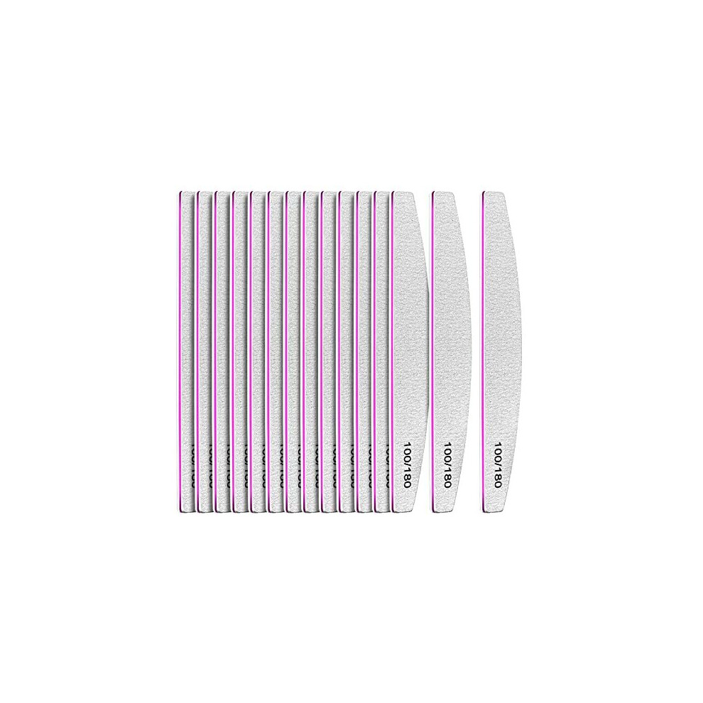 Fandamei 15Pcs Professional Nail Files 100/180 Grit, Premium Nail Boards Double Sided Fingernail Files, Nail Buffer Files Emery Boards For Nails Pet