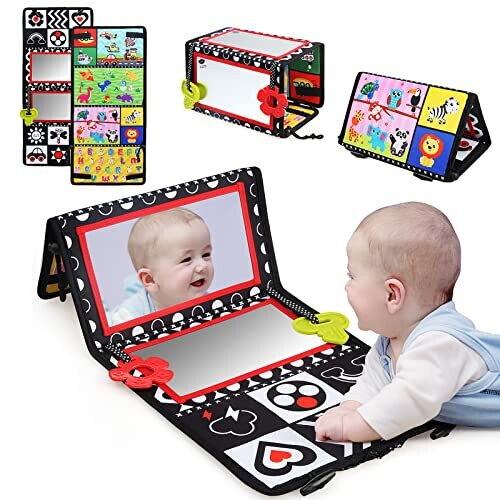 Tummy Time Mirror Toys,Baby Floor Mirror Foldable Black and White ...