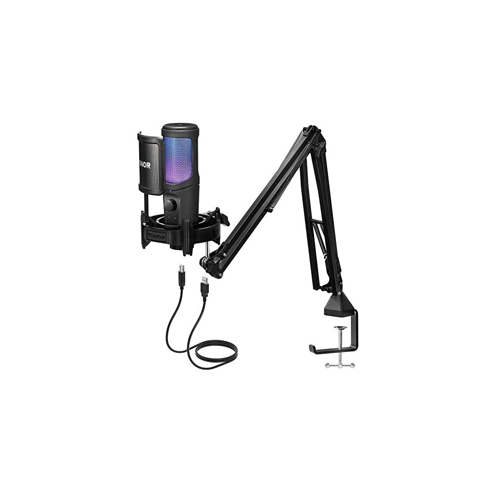 USB Gaming Microphone Kit for PC, Cardioid Condenser Computer Mic Bundle with RGB, Adjustment Boom Arm Stand for Podcast Streaming Recording Studio