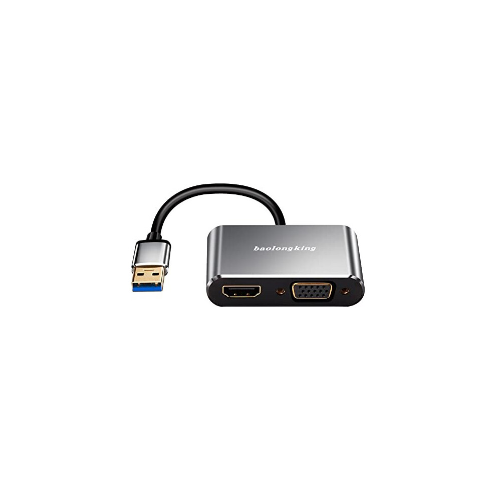 USB 3.0 to HDMI+VGA Adapter with Audio Output, USB to HDMI Converter 1080P Support HDMI and VGA Sync Output for Windows 7/8/10 (NO