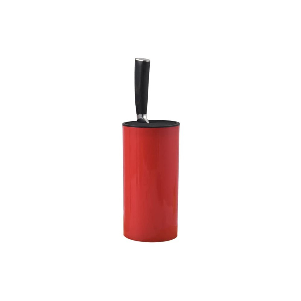 Space Saving Knife Storage Block | Free Standing Kitchen Counter Work Top Knife Holder | Cylinder Slot Design | Stylish Practical | Red | Kitchen