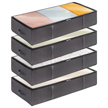 4 Pack 90L Under Bed Storage, Underbed Storage Boxes with lid Clothes Storage Bag Wardrobe Storage Organiser with Reinforced Handle, PVC Window for
