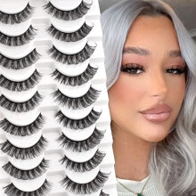 Glowingwin Russian Strip Lashes Volume 3D Hybrid Strip Lashes 10 Pairs Cat Eye Lashes Natural Look Russian Eyelashes Dramatic Fluffy D Curl Strip