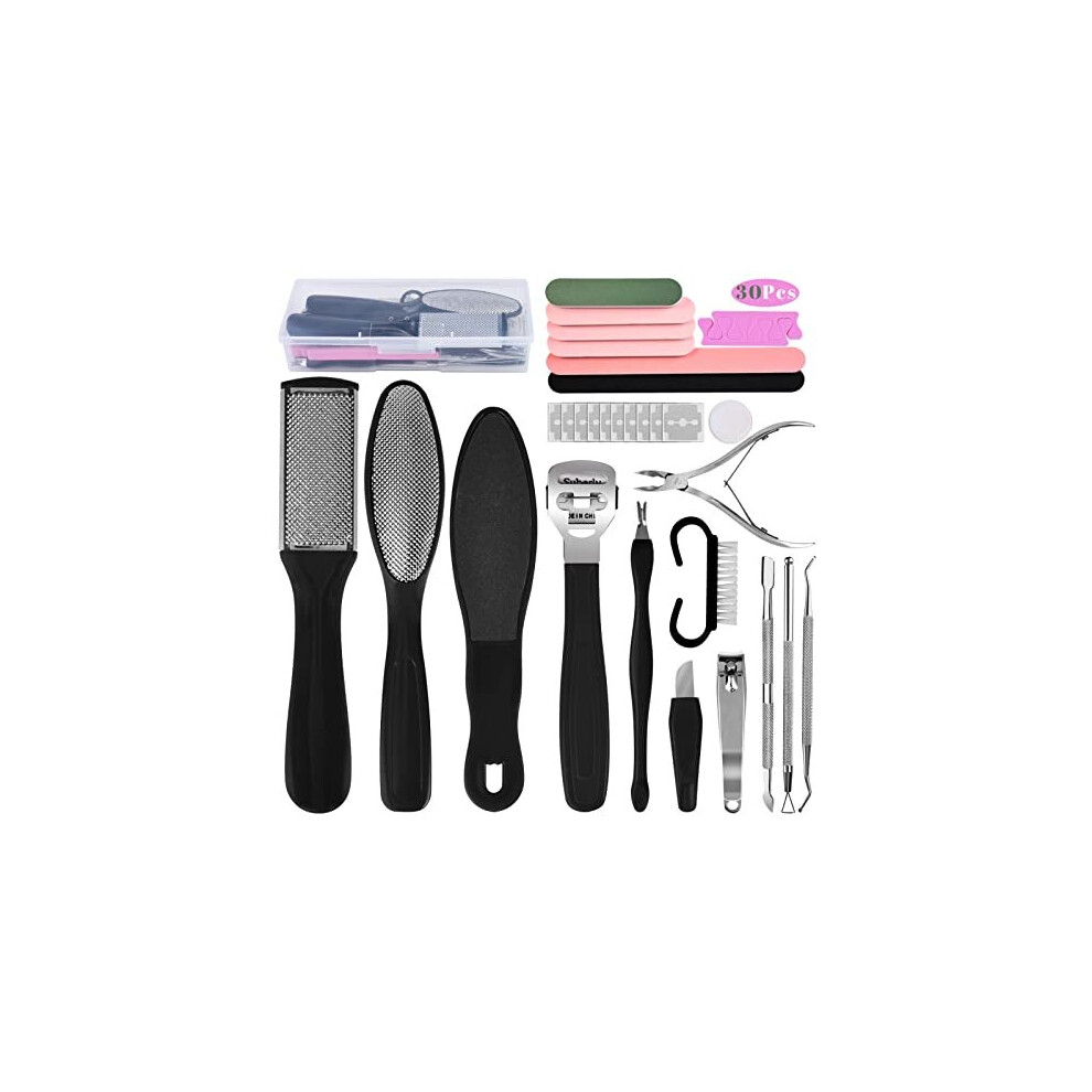 Foot File Pedicure Set, 30 in 1 Foot Files Foot Care Scrubber Kit Hard Skin Remover Feet Scrub for Women Men Salon or Home(Black)