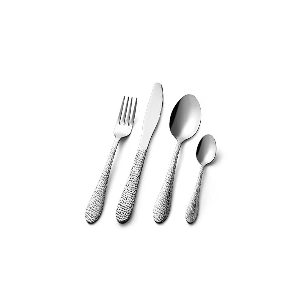 Cutlery Set 16 Piece Premium Stainless Steel Flatware Set with Hammered Pattern Design, Tableware Silverware Set with Spoon Knife and Fork Set,