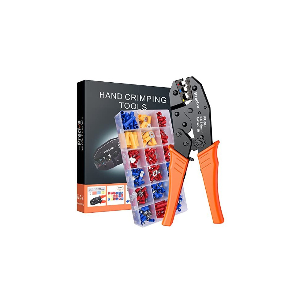 Insulated Wire Terminal Crimping Tool Kit, Preciva 0.5-6Mmâ² Ratchet Crimping Plier, Cable Lug Pliers Electrician Crimping Tool Set With 350 Insulated 5014542661181