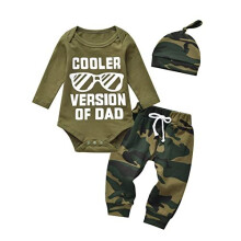 Newborn Baby Boy Clothes Long Sleeves Romper Camouflage Long Pants + Hat Outfits 3pcs Set Green(0 Months)