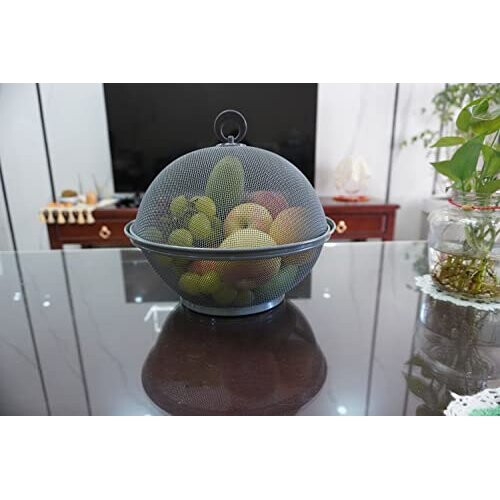 Juvale 2-Pack Black Mesh Fruit Baskets With Lids - 10 Inch Round, Iron, Produce Storage Containers