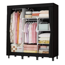 Canvas Wardrobe 172*130*45cm Wardrobes for Bedroom Portable Wardrobe Shelves Wardrobe Storage Organiser Fabric Wardrobes for Bedroom with 2 Hanging