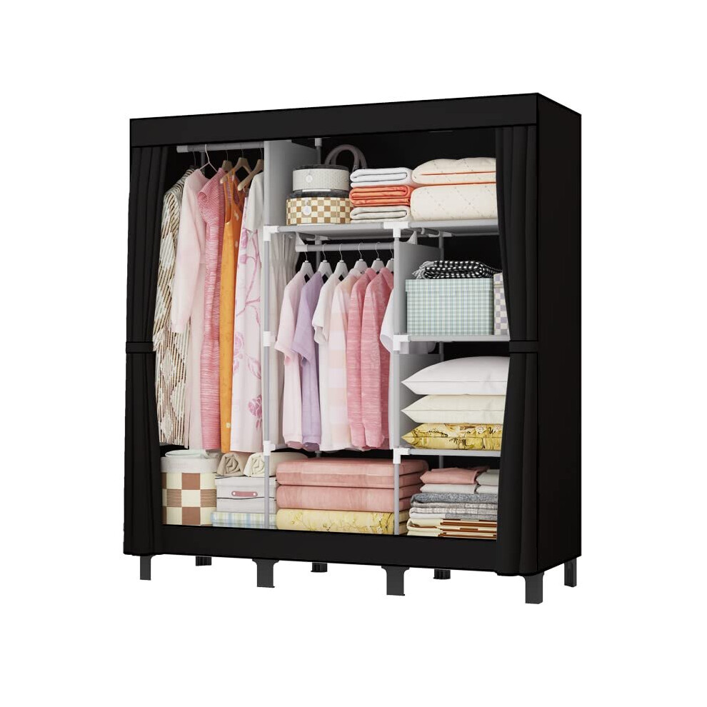 Canvas Wardrobe 172*130*45cm Wardrobes for Bedroom Portable Wardrobe Shelves Wardrobe Storage Organiser Fabric Wardrobes for Bedroom with 2 Hanging