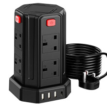 Tower Extension Lead with USB Slots 5M Multi Plug Extension 8 Outlets and 4 USB (1 Type C & 3 USB Ports) [13A 3250W] Surge Protector Extension Lead