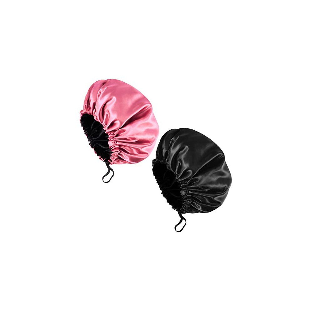 Fuyamp Red 2 Packs Satin Sleep Cap, Adjustable Silky Sleep Bonnet For Women Long Curly Hair, Double-Sided Waterproof Satin Hair Cap Extra Large Sleep Satin