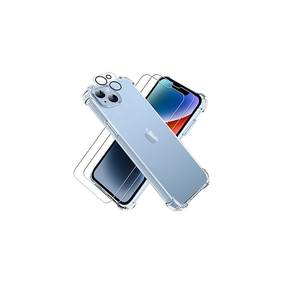 For iPhone 14 Phone Case and Screen Protector x 2 + Camera Lens Protector x1,iPhone14 Clear Cover +Tempered Glass 2Pack,All-