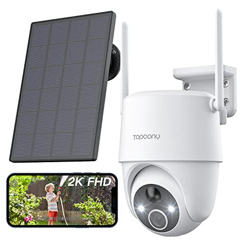 Topcony ZS-GX6S 2K Wireless Solar Security Camera Outdoor - 360 PTZ, Color Night Vision, Siren Spotlight, 2-Way Audio, PIR Detection